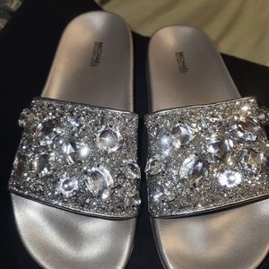 Michael Kors bling silver slides. Size 8 Brand new, never worn